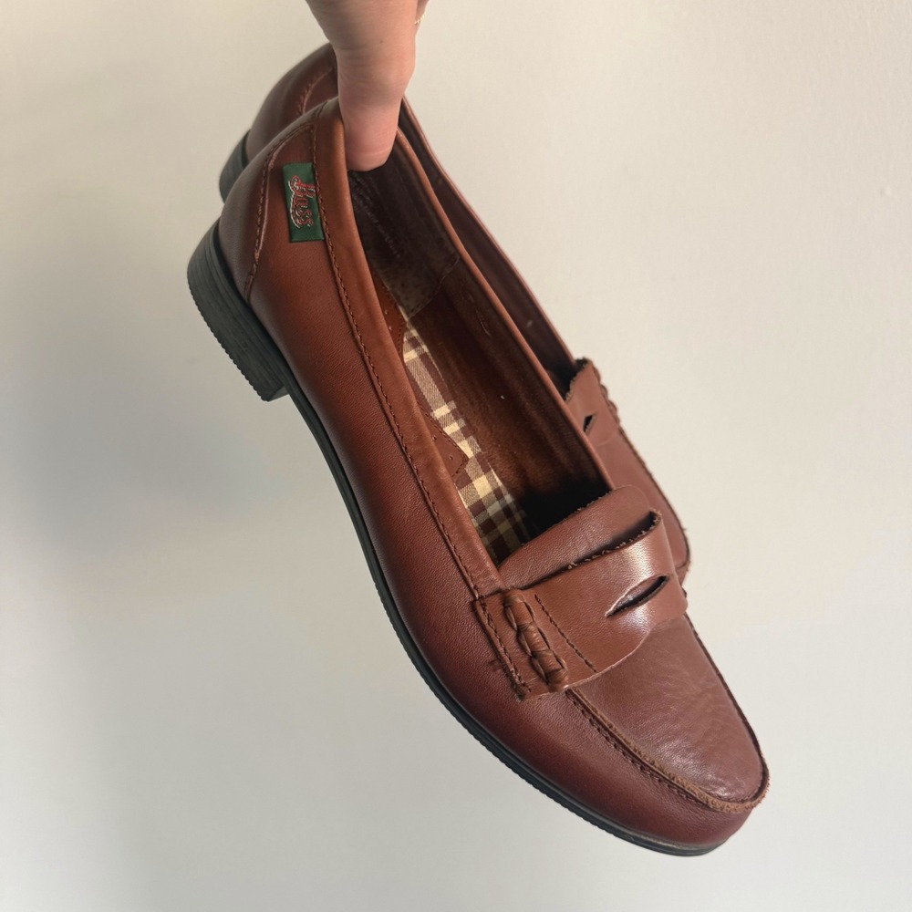 G.H. Bass Penny Loafers Leather Slip On Shoes Moc Toe Flat Brown Womens 9.5